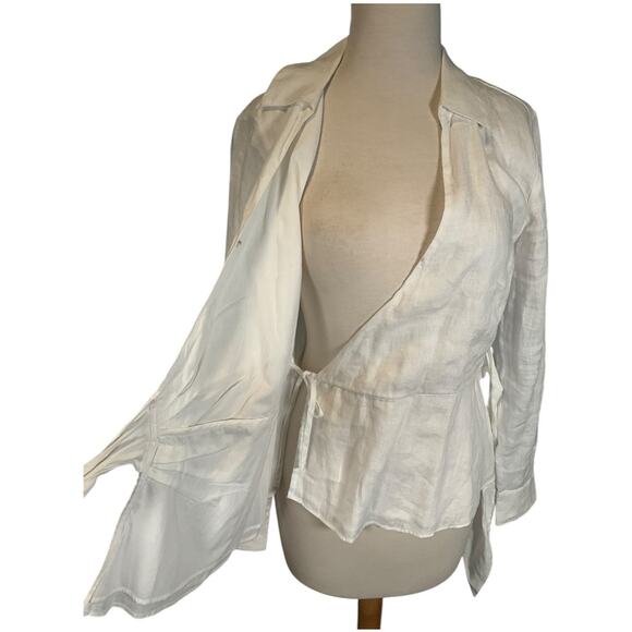 INC International Concepts White Wrap Blouse Size M 100% Linen Cotton NWOT - Picture 3 of 12
